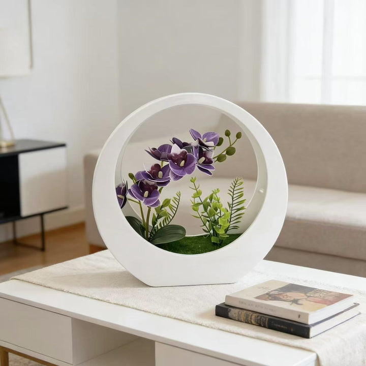 Decorative Orchid Plant in Modern Circular Vase