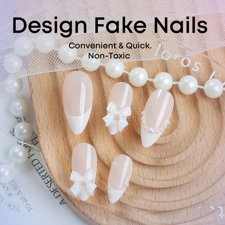 Artificial nail set with elegant bows and pearl decorations Stornfield