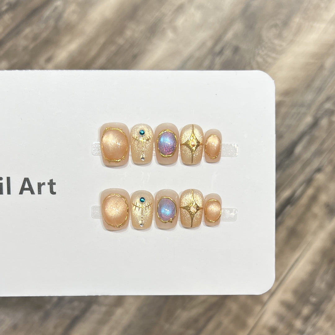 Decorative Press-On Nail Art Set with Shimmering Gemstone Accents Stornfield