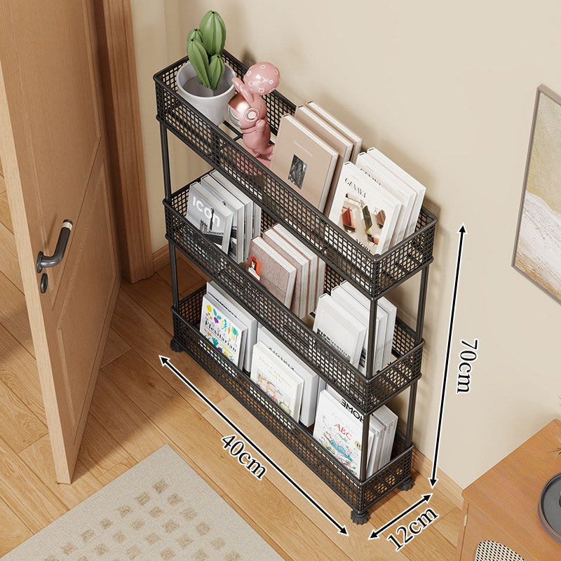 Slim Four-Tier Metal Mesh Narrow Bookshelf Organizer