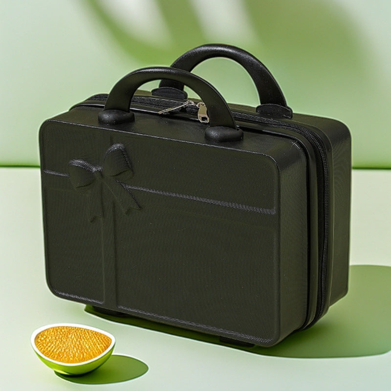 structured hard-shell cosmetic travel case with embossed bow and dual top handles Stornfield