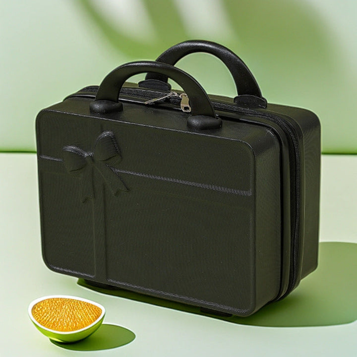 structured hard-shell cosmetic travel case with embossed bow and dual top handles Stornfield