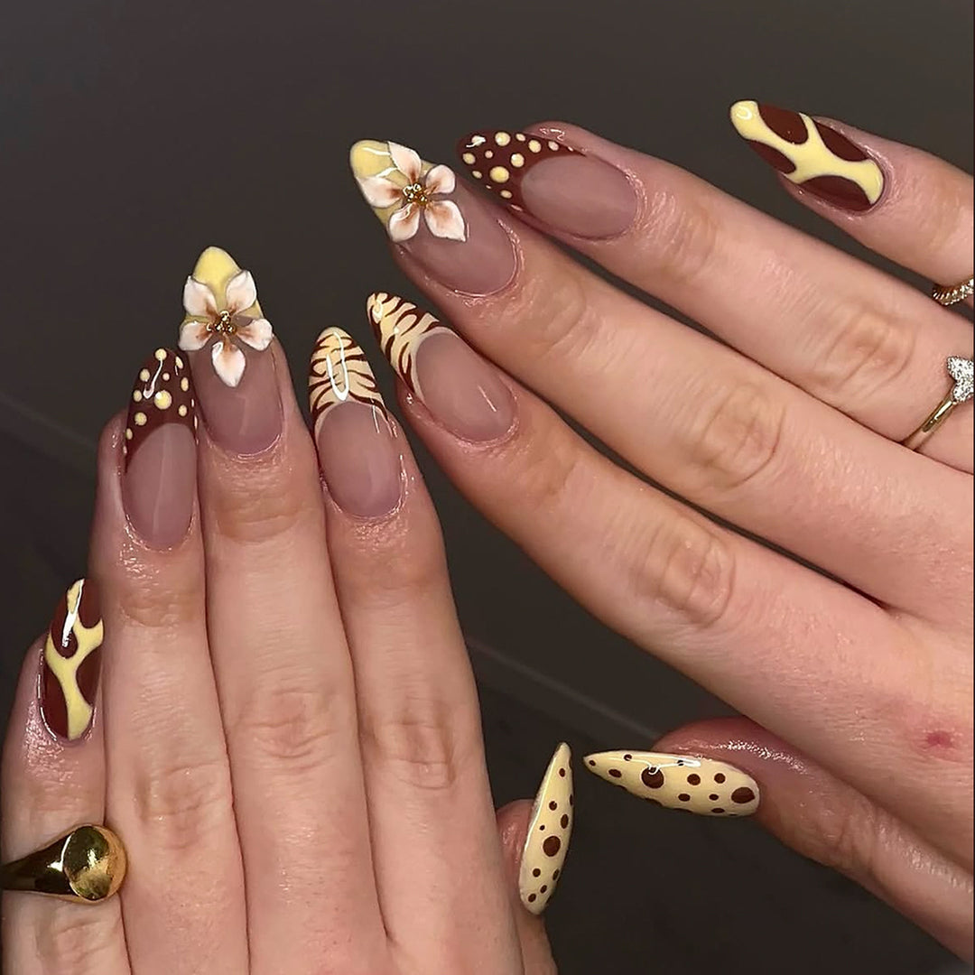 Artificial nails with creative floral design and unique watercolor patterns Stornfield