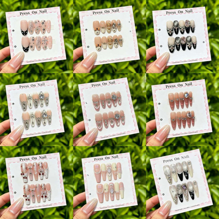 Decorative Press-On Nail Set with Gem Accents  1791774365