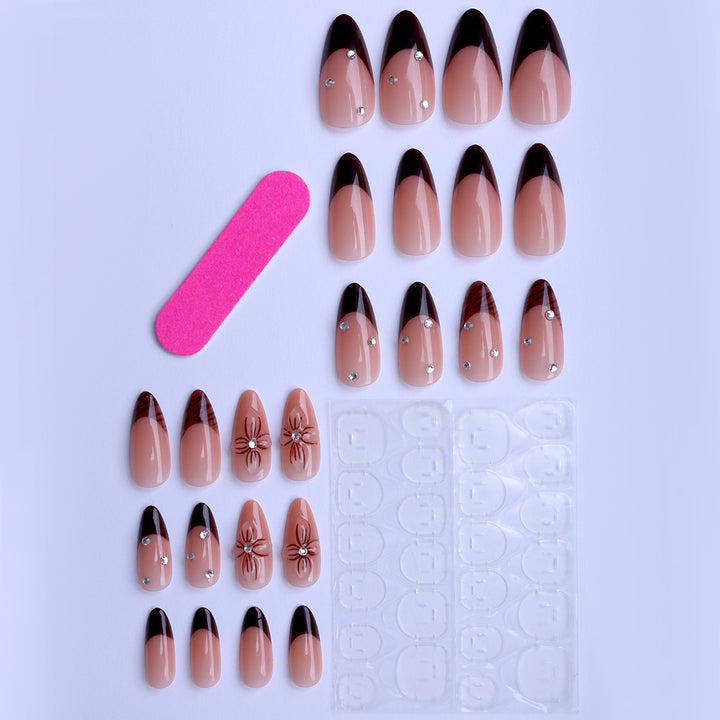 Artificial nails with elegant flower design and glitter accents Stornfield