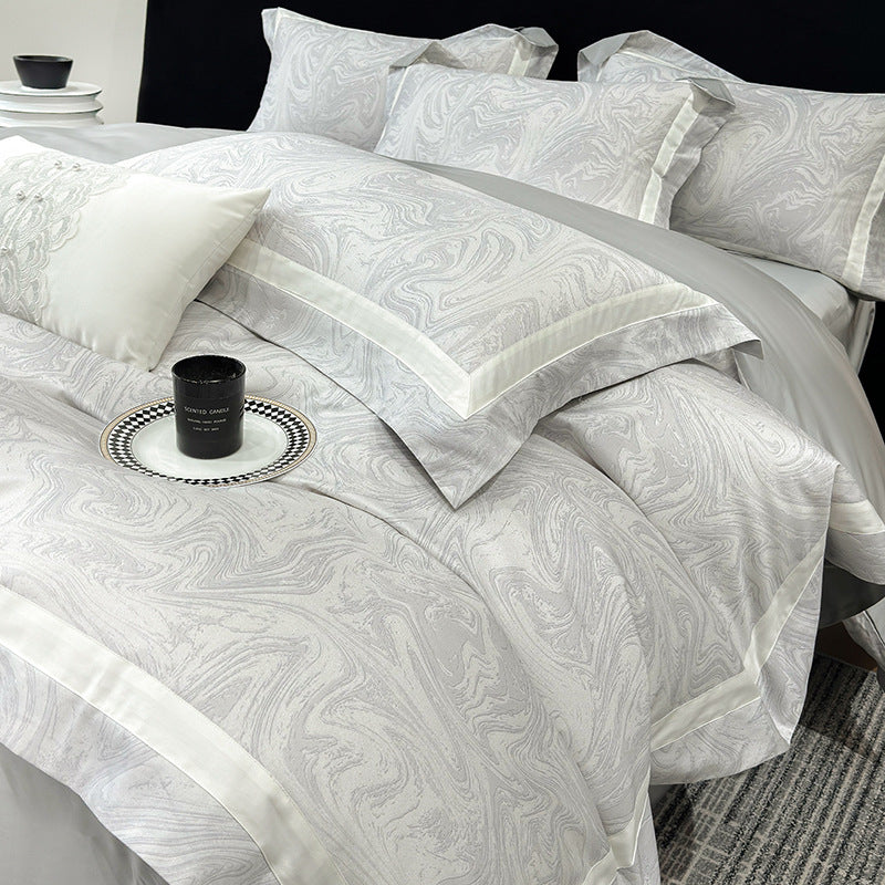 Luxury Marble-Print Cotton Duvet Cover and Pillowcase Set