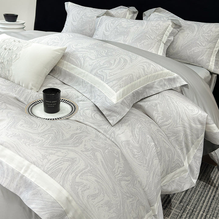 Luxury Marble-Print Cotton Duvet Cover and Pillowcase Set