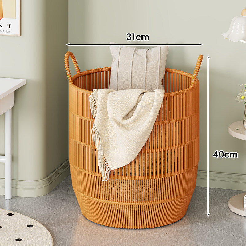 Woven Round Breathable Vertical-Slat Laundry Basket with Carry Handles