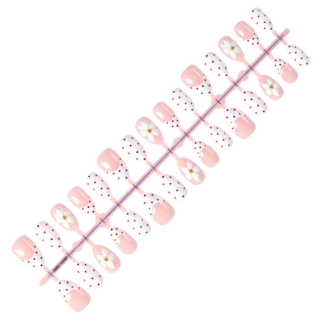 Artificial nail set with elegant flowers and dots Stornfield