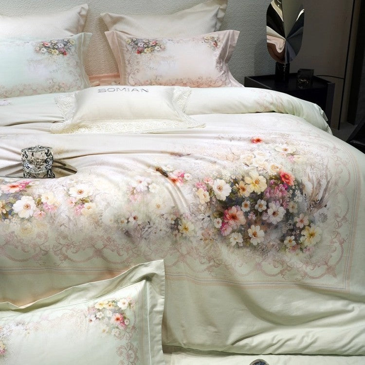 Luxury Floral Micro-Sateen Duvet Cover Set with Reversible Decorative Pillow Shams