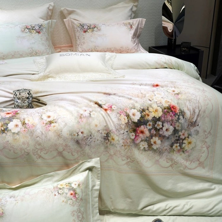 Luxury Floral Micro-Sateen Duvet Cover Set with Reversible Decorative Pillow Shams