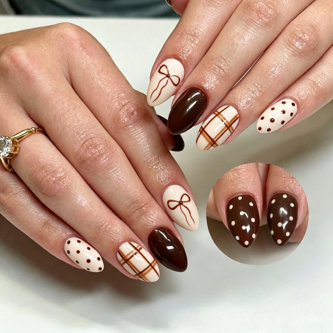 Decorative Press-On Nail Art Set with Bow and Polka Dot Designs Stornfield