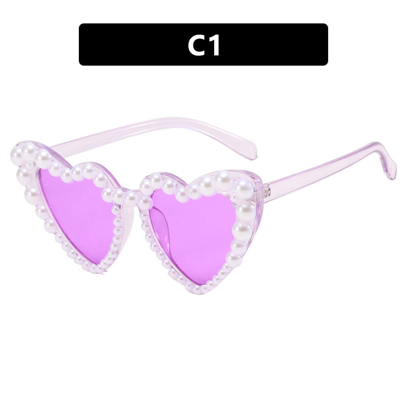 Women's Heart-Shaped Sunglasses with Pearl-Embellished Frame Stornfield