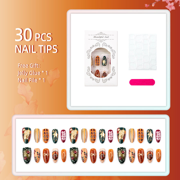 Festive Autumn-Themed Press-On Nail Art Set