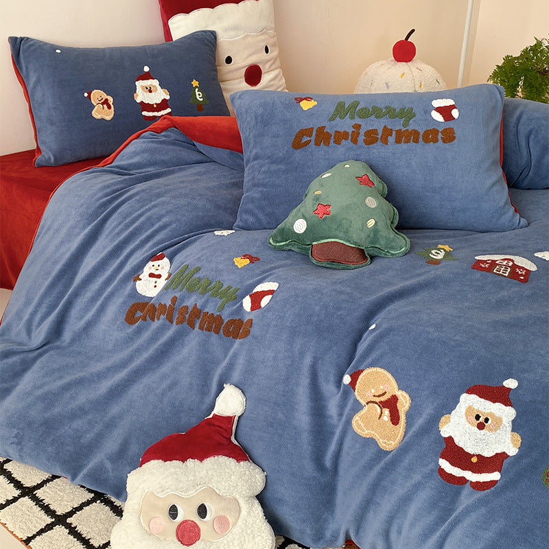 Christmas Embroidered Plush Duvet Cover Set