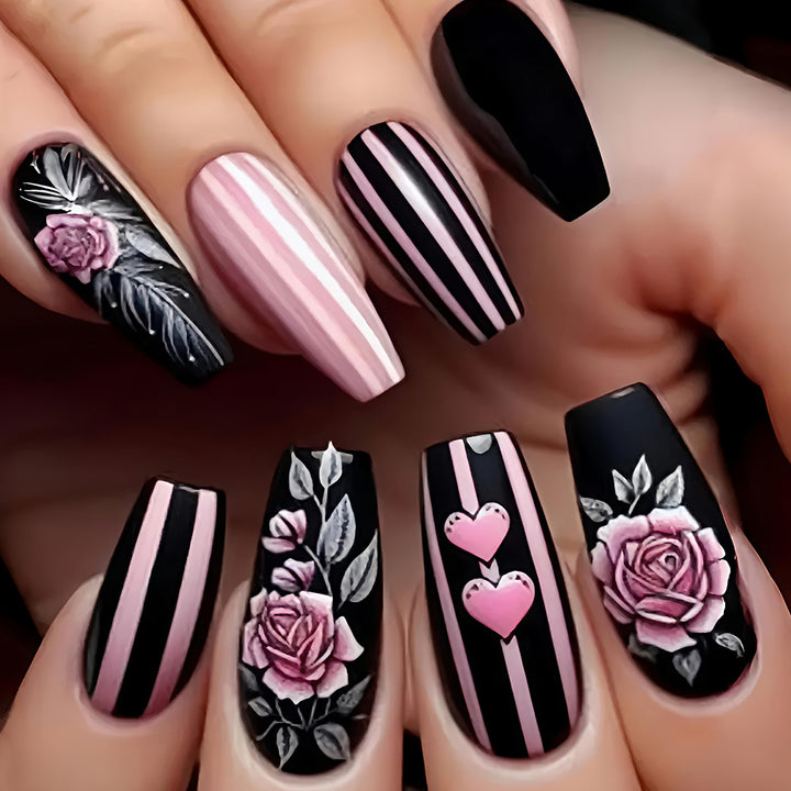 Artificial nails with romantic roses and heart designs Stornfield