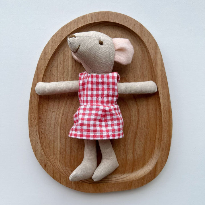 Handcrafted Cotton Plush Mouse Doll with Crochet Dress