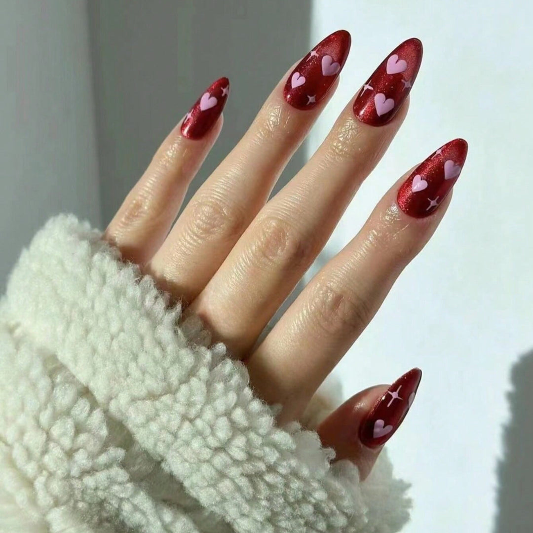 Heart-Patterned Glossy Press-On Nails Stornfield