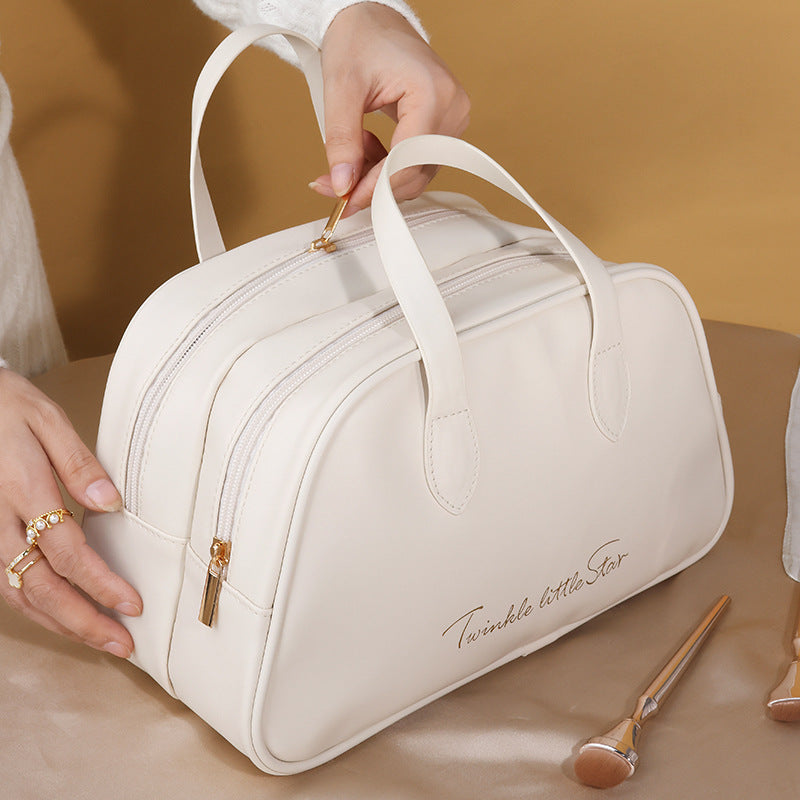 Cosmetic Organizer Bag With Double Zipper And Elegant Carry Handle Stornfield