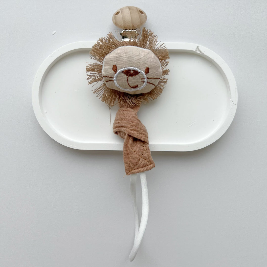 Wooden Clip Fox Plush Pacifier Holder with Knotted Muslin Strap