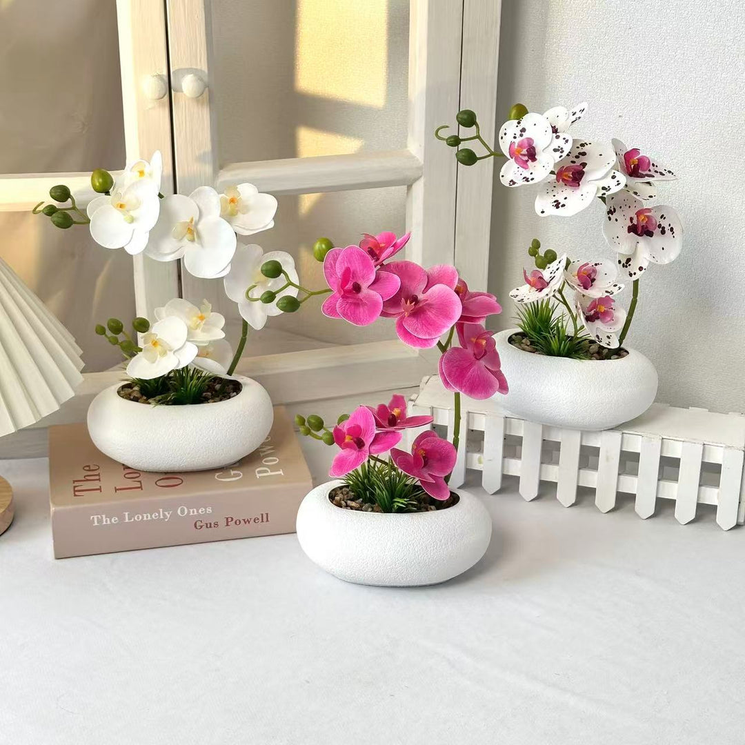 Lifelike Orchid Plant Arrangement for Home Decor
