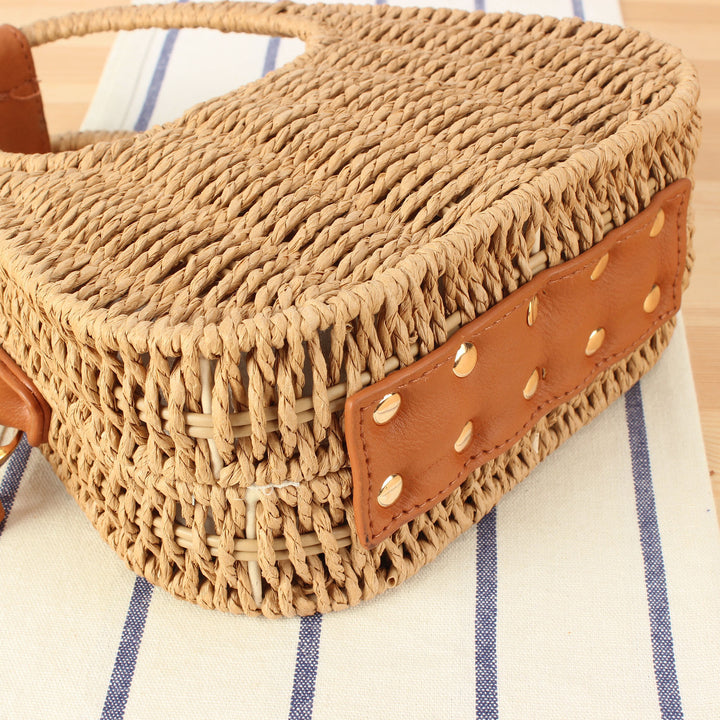 Shoulder bag made of woven natural material with elegant leather accent Stornfield