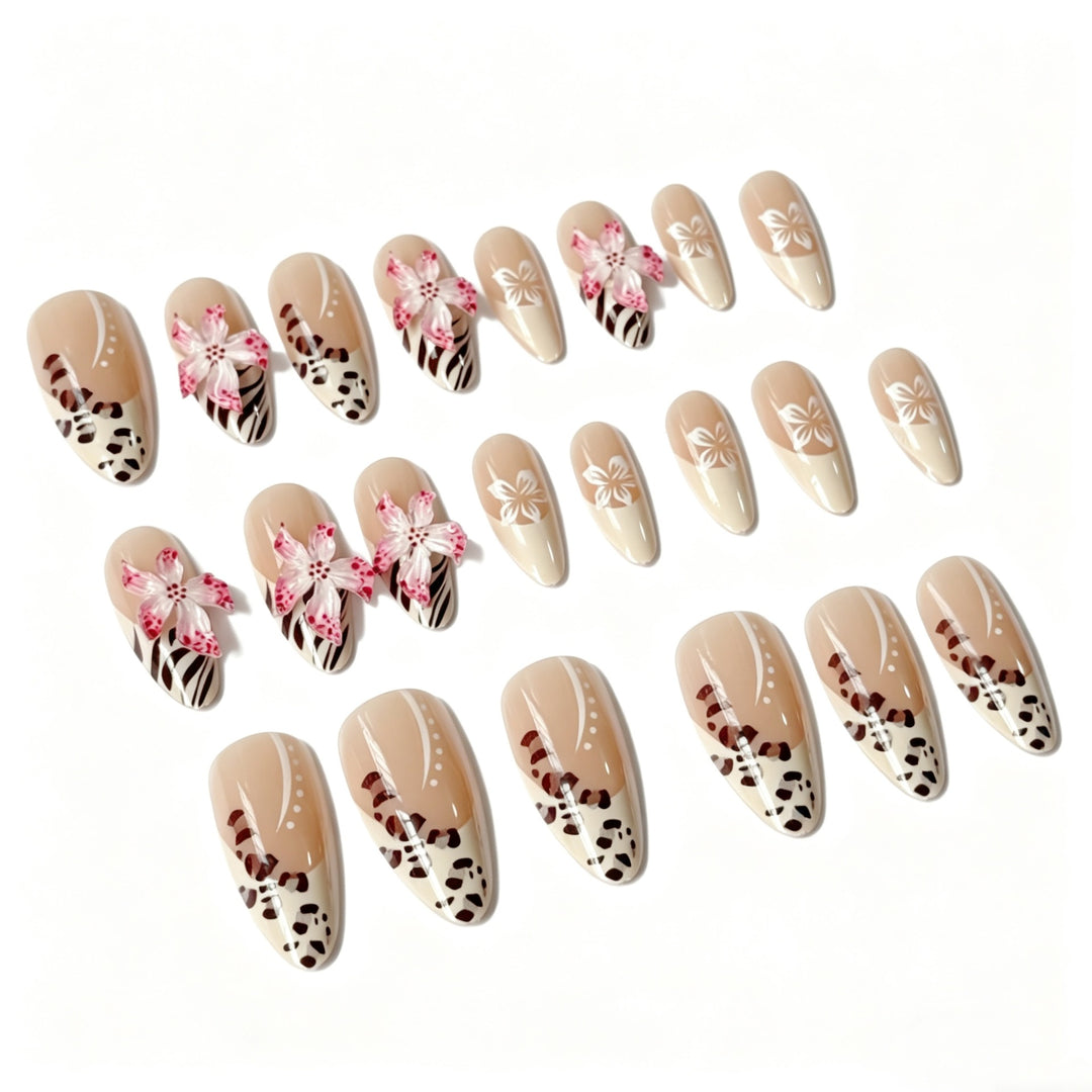 Artificial nails with floral accents and animal print Stornfield
