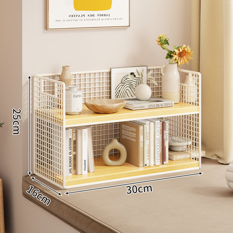 Tiered Metal Grid Countertop Display Shelf Organizer with Open Mesh Panels
