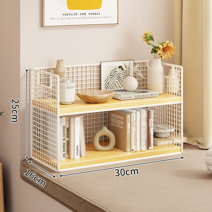 Tiered Metal Grid Countertop Display Shelf Organizer with Open Mesh Panels