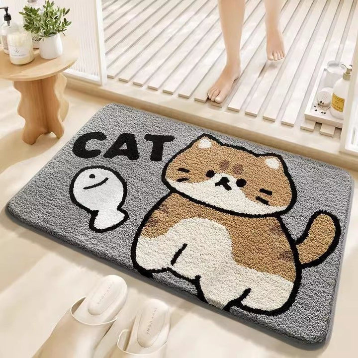 Cartoon Cat-Themed Plush Bath Mat