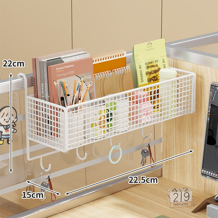 Desk Rail-Mounted Mesh Organizer Basket with Hooks