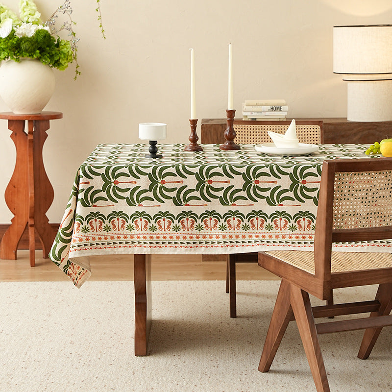 Rectangular printed table runner made of cotton blend with botanical ornament print Stornfield