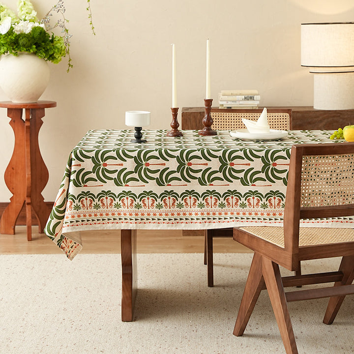 Rectangular printed table runner made of cotton blend with botanical ornament print Stornfield