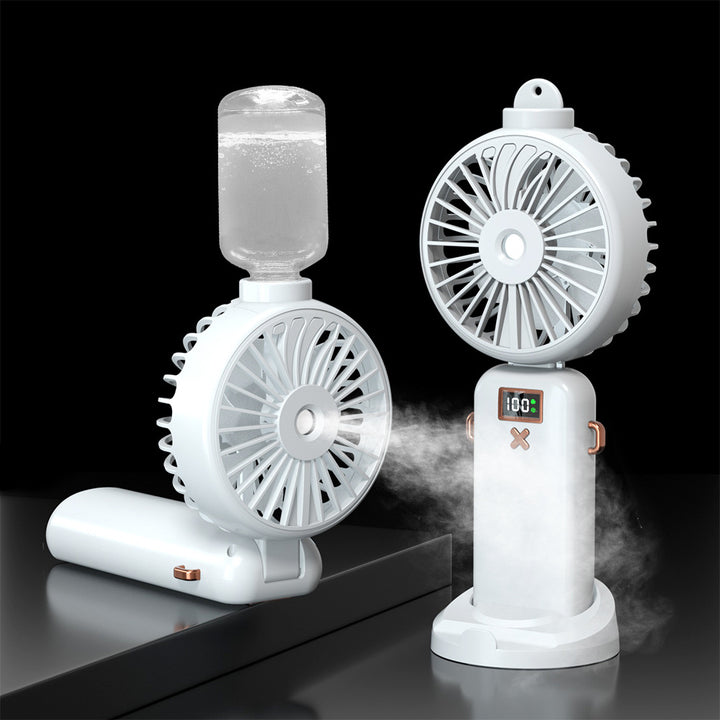 Cooling compact rechargeable adjustable-angle dual-head personal fan with digital battery display and magnetic dock Stornfield
