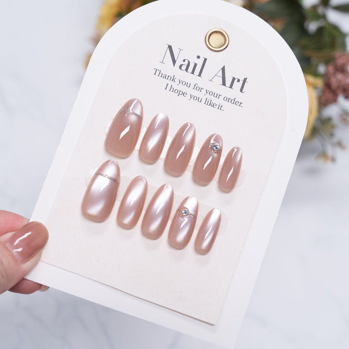 Elegant Press-On Nail Set with Rhinestone Accents