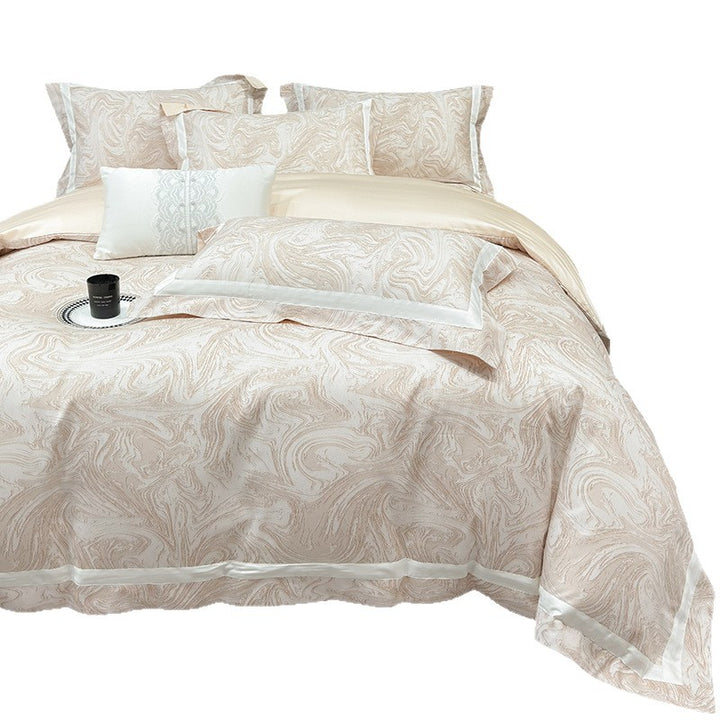 Luxury Marble-Print Cotton Duvet Cover and Pillowcase Set