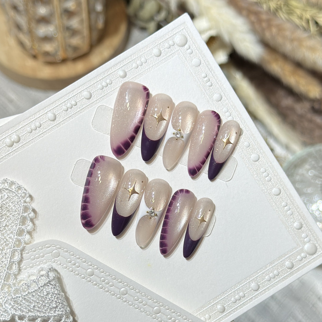 Elegant Press-On Nail Art Set with Crystal Details Stornfield