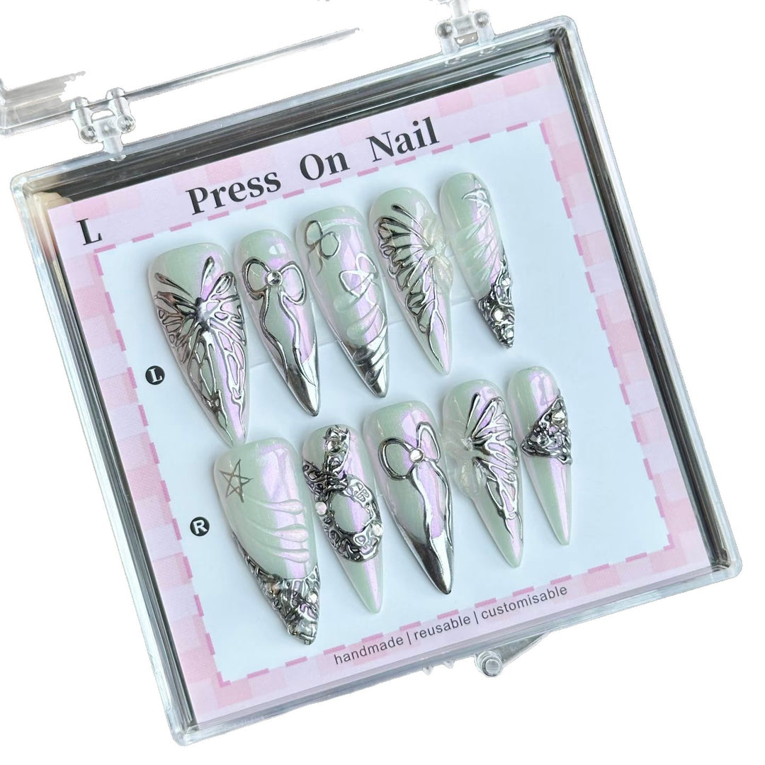 Decorative Press-On Nails with Unique Metallic Accents