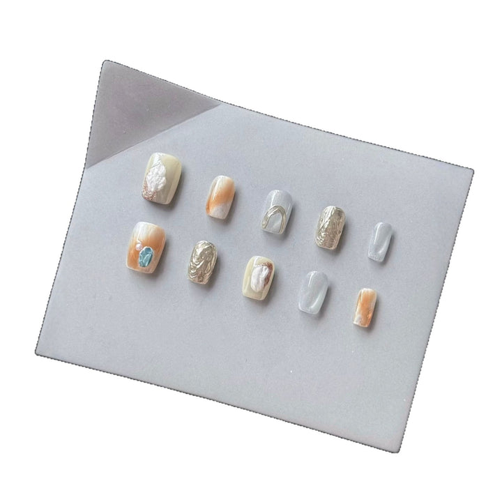 Decorative Press-On Nail Art Set with Marble Effect