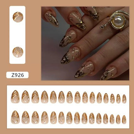 Artificial Nail Set with Elegant Gold Accents Stornfield