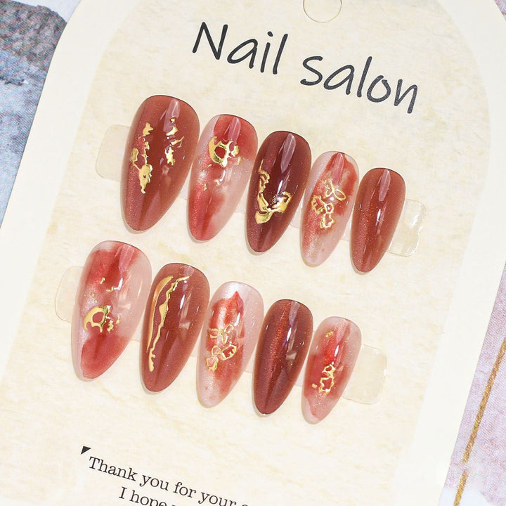 Artistic Press-On Nail Set with Cherry Blossom Design Stornfield
