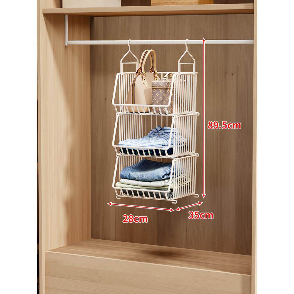 Over-Rod Double Tier Hanging Closet Wire Basket Organizer with Removable Baskets