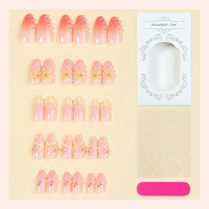Artistic Floral Design Press-On Nails Set with Unique Embellishments Stornfield