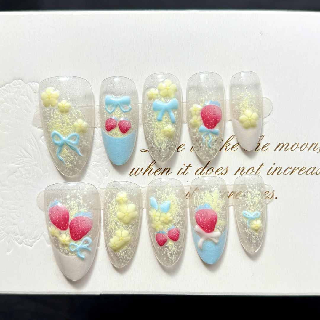 Creative Press-On Nail Art Set with Whimsical Floral Designs