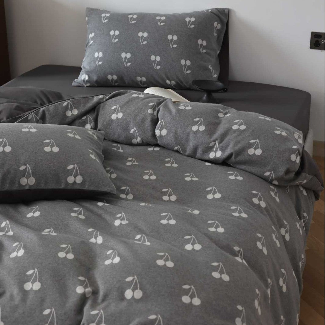 Cherry-Print Cotton Jersey Duvet Cover Set with Matching Pillowcases