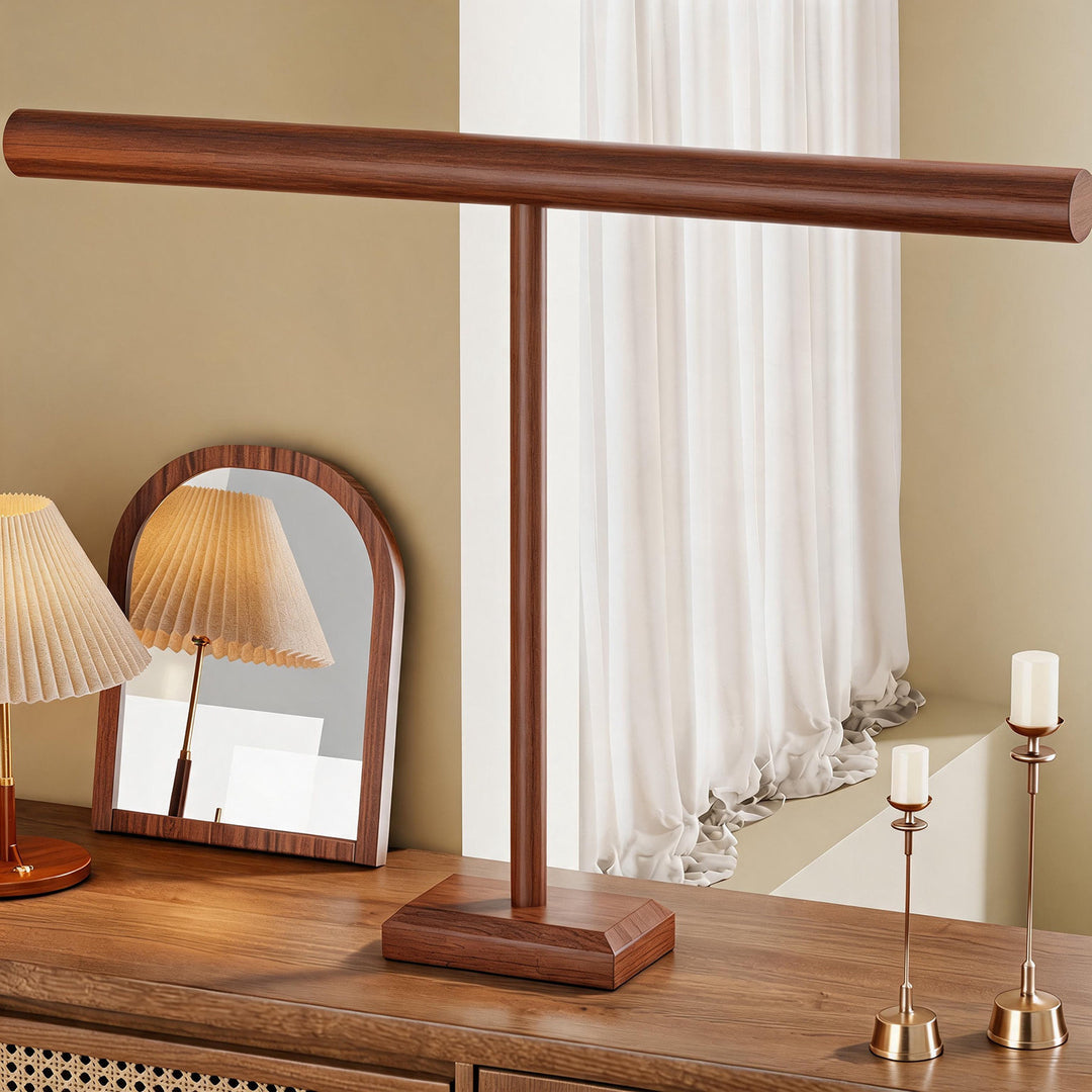 Wooden T-Bar Jewelry Organizer for Necklaces and Bracelets with Weighted Square Base