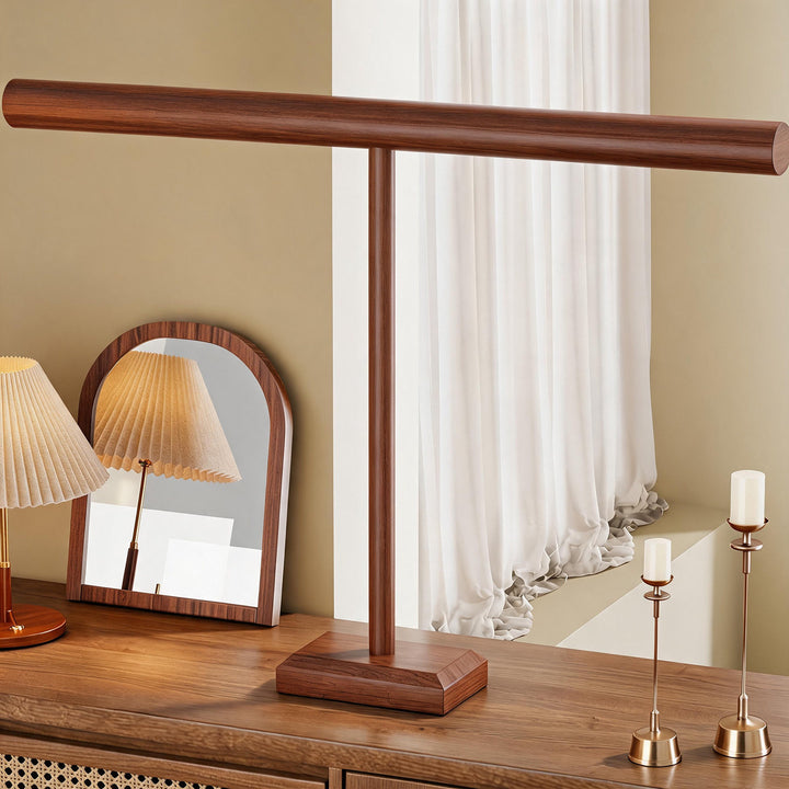 Wooden T-Bar Jewelry Organizer for Necklaces and Bracelets with Weighted Square Base