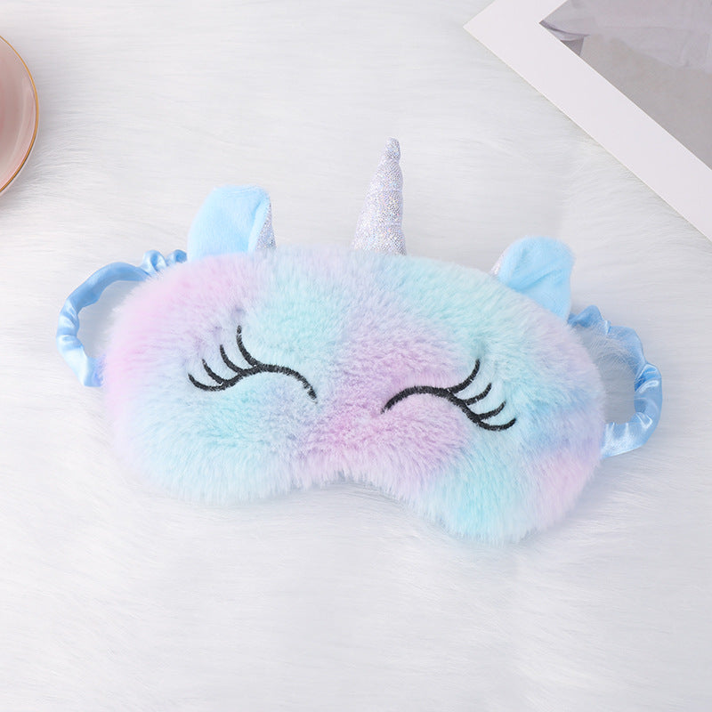 Ladies nan cozy unicorn sleep mask with embroidered eyelashes, soft plush and elastic ruffled ribbon Stornfield