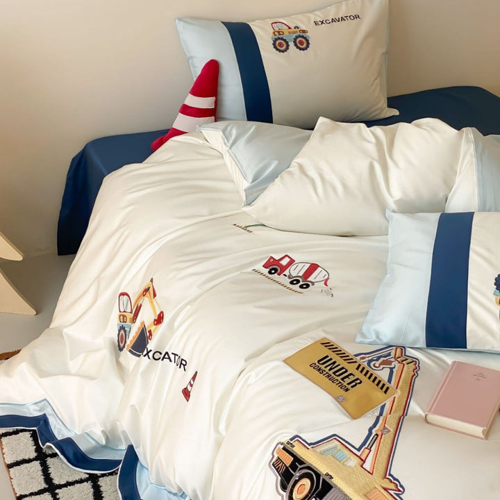 Kids Construction-Themed Cotton Duvet Cover Set
