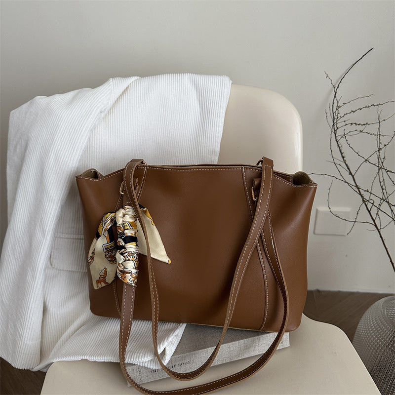 Stylish Tote Handbag with Decorative Scarf